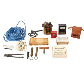 Original U.S. WWII Era Inert Engineering Demolition Group with Army 10 Cap Blasting Machine, Blasting Galvanometer, Blasting Caps and Friction Tape with Wires and M2 Weatherproof Lighter Fuses - Excellent