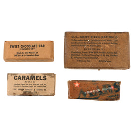 Original U.S. WWII Ration Lot Including “Sealed” Soldier’s Field Ration D, Torrid Zone Mars Bar, Nestle’s Chocolate Bar, and Caramels