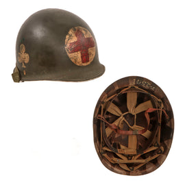 Original U.S. WWII McCord Front Seam Swivel Bale Helmet with Replicated Medic 327th Glider Infantry Airborne Markings & CAPAC Liner