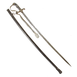 Original German WWII Heer Army Officer Lion Head Sword with Steel Scabbard and Troddel Knot