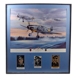 Original Signed Limited Edition Print: Framed “The Knight at Dawn” by Jerry Crandall Signed by Erich Hartmann, Greatest Fighter Ace in History with Three Additional Knight’s Cross Recipient Signatures - 1151/1250 - 31 ¼ x 34 ¼”