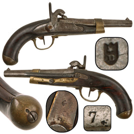 Original French Napoleonic Modèle An XIII T bis Percussion Converted Rifled Naval Pistol with Intact Belt Hook, Circa 1810
