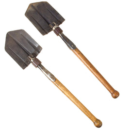 Original German WWII Pair of Two Folding Shovels Klappspaten with Maker Markings