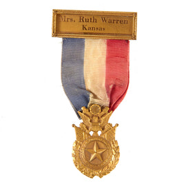 Original U.S. WWI Gold Star Mother’s Pilgrimage Medal for Pilgrimage to Europe - Mrs. Ruth Warren of Kansas - Private Jerry Allen Warren, Died of Pneumonia
