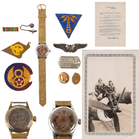 Original U.S. WWII AAF 8th Air Force Ordnance Watch & Dog Tag Group with Aerial Gunner Wings - Hugh G. Ingram