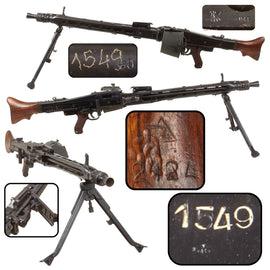 Original German WWII MG42 Non-Firing Display Machine Gun with Aluminum Dummy Receiver, Working Barrel Change System, Bipod and Belt Basket