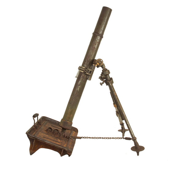 Original French WWII Brandt Mle 27/31 81mm Display Mortar System with Baseplate and Bipod - Italian & Cyrillic Markings Original Items