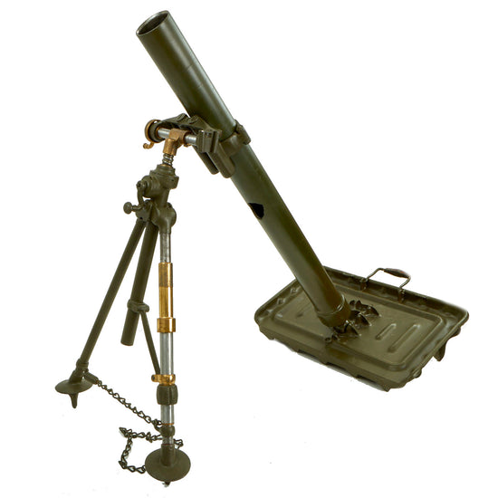 Original U.S. WWII 81mm Display M1 Mortar System With Baseplate and Bipod Original Items