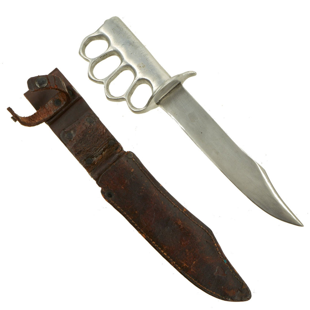 Original U.S. WWII Aluminum Handle Knuckle Knife with Original Sheath with M1918 Style Handle Original Items
