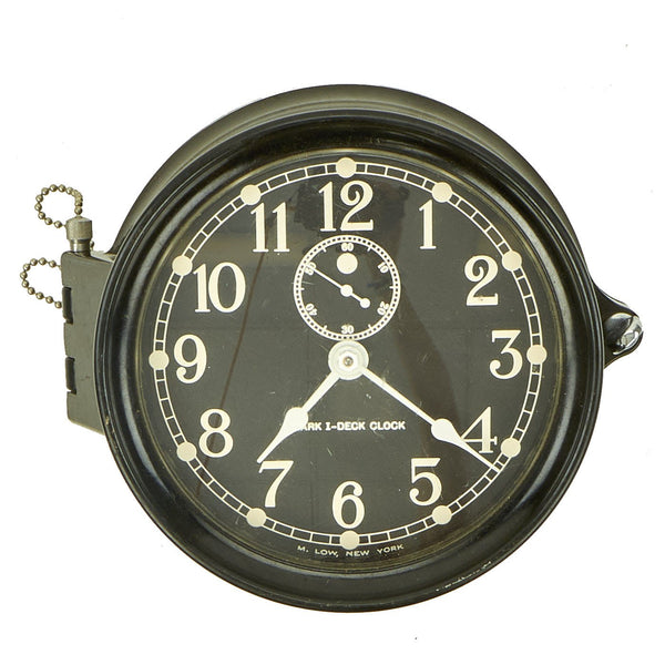Original WWII Era U.S. Navy Type Mark I Deck Clock by M. Low With