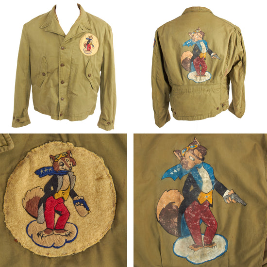 Original U.S. WWII M1941 Field Jacket With Disney 31st Fighter Squadron Patch and Painted Artwork on Reverse Original Items