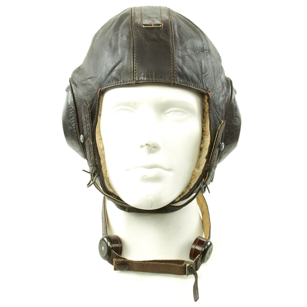 Original German WWII Luftwaffe LKpW101 Winter Flying Helmet with Headphones & Throat Mic Original Items