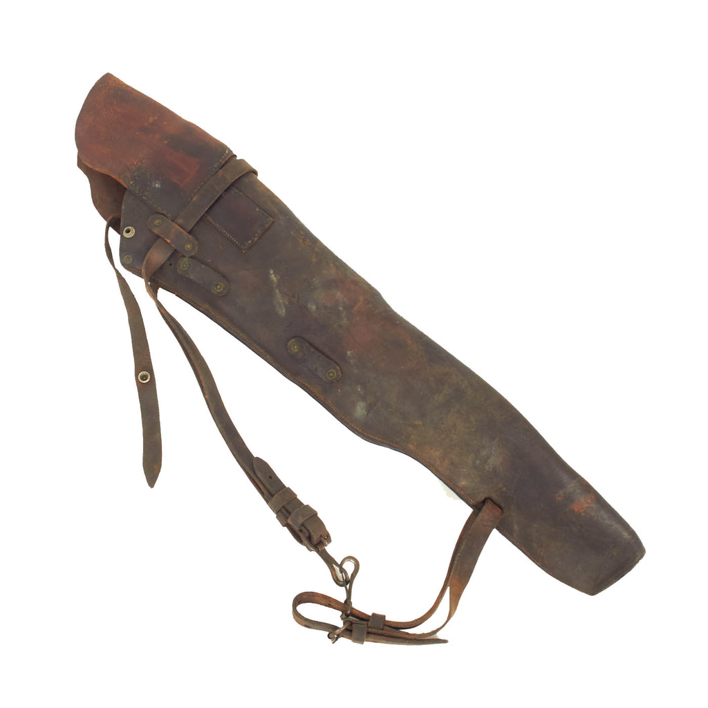 Original U.S. WWII Modified M1 Garand Rifle Leather Jeep Scabbard With Securing Straps by Nickel & Sons - Dated 1942 Original Items