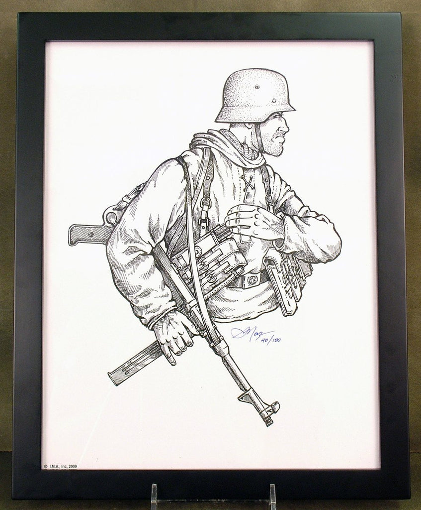 Limited Edition Military Illustrations Signed by Artist: German WWII MP 40 Wehrmacht Soldier Original Items