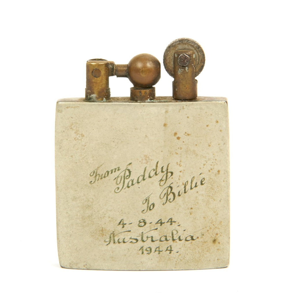 Original Australian WWII Soldier Lighter Inscribed "From Paddy to Billie Original Items
