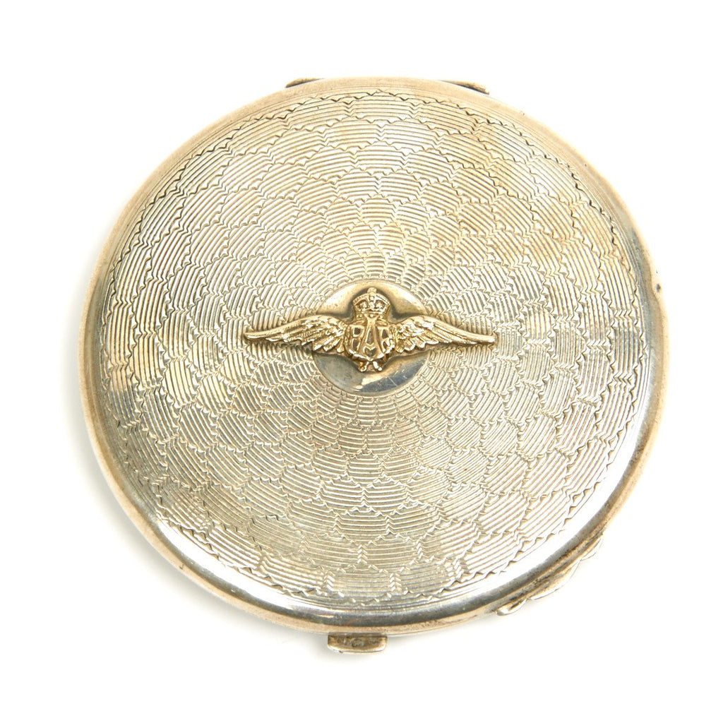 Original British WWII Royal Air Force Sterling Silver Sweetheart Round Compact with Mirror Original Items