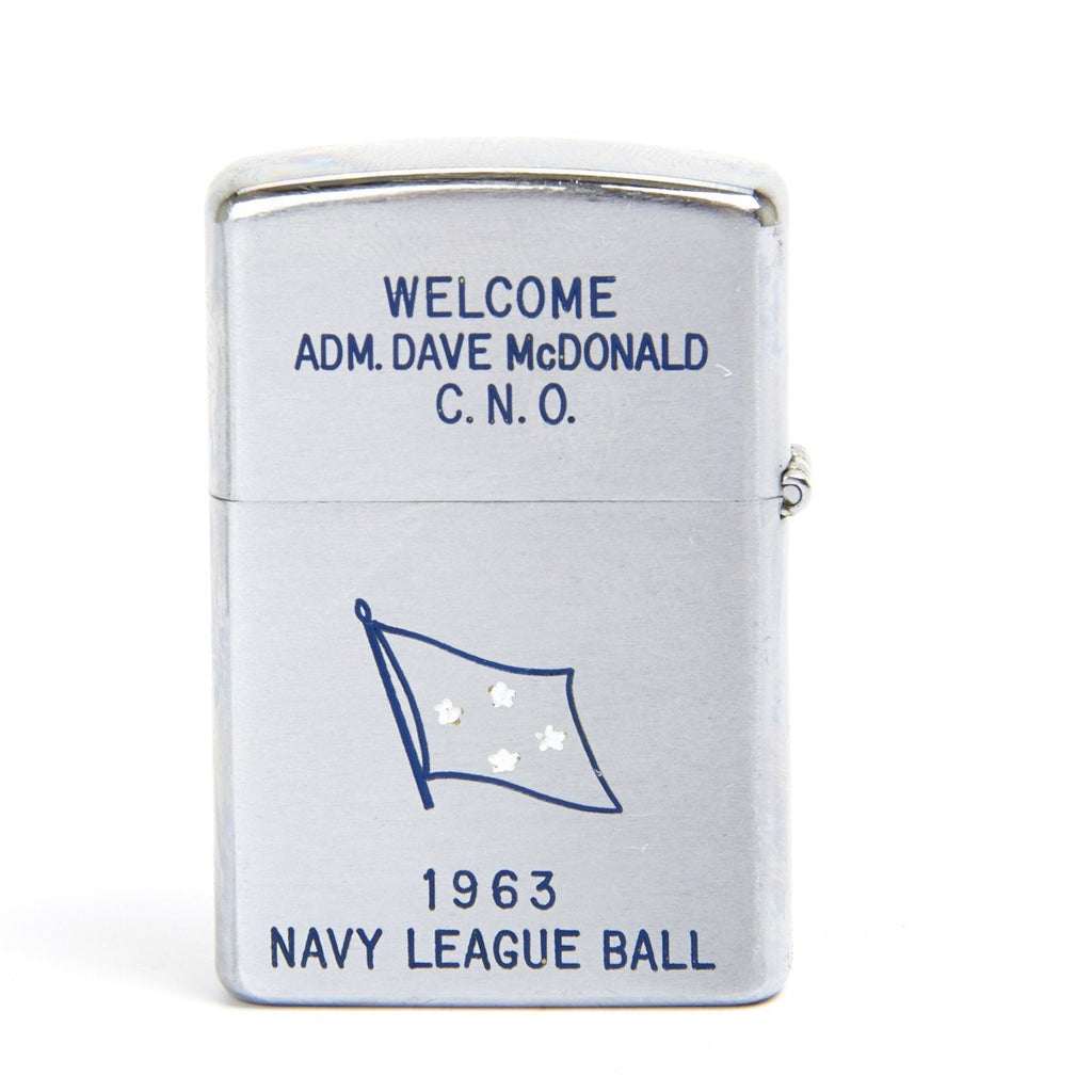 Original Vietnam War Era Zippo Style Lighter Engraved Admiral McDonald 1963 Navy League Ball- Prince "Rocky" Original Items