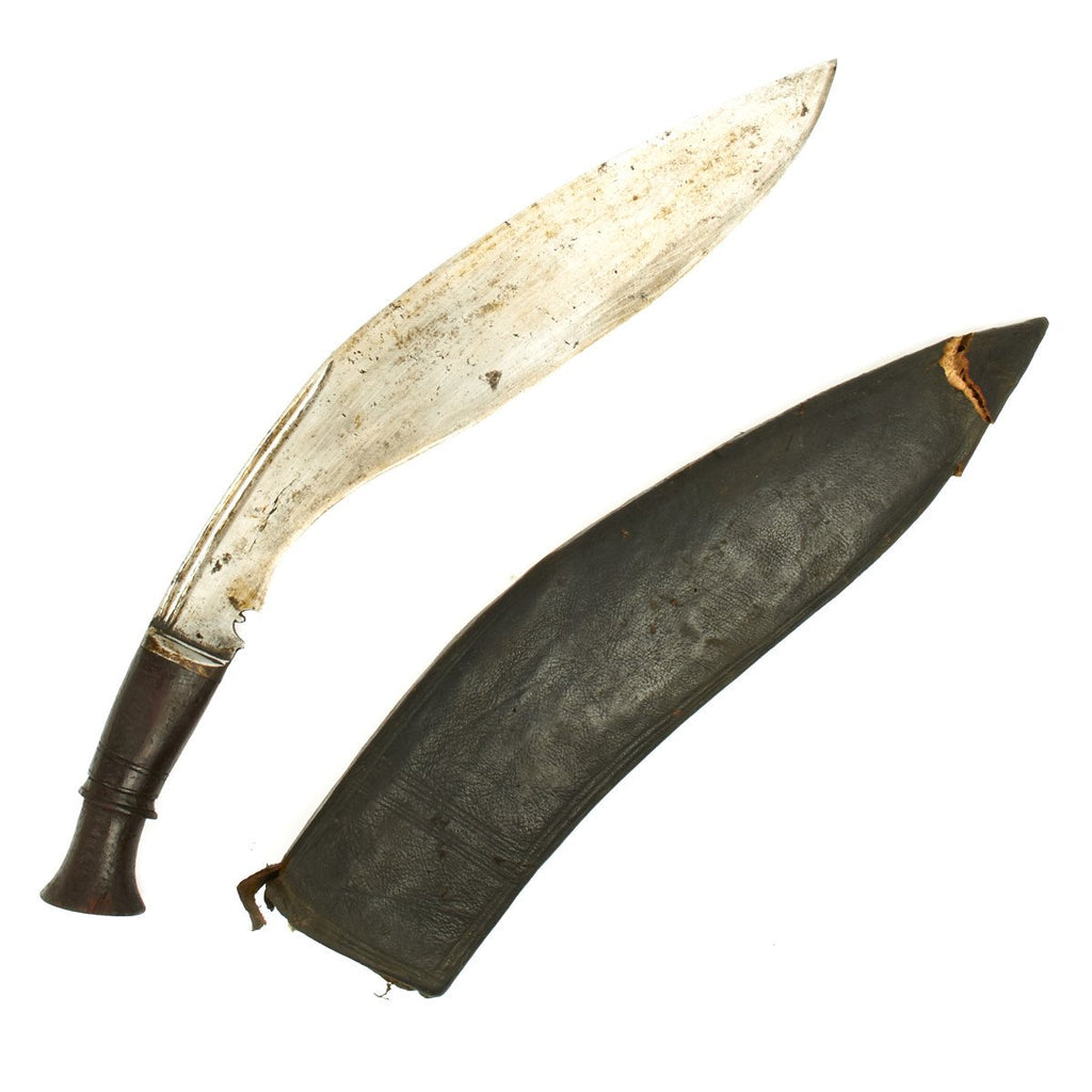 Original 19th Century Nepalese Gurkha Long Leaf Kukri Fighting Knife with Scabbard Original Items