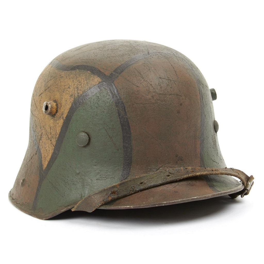 Original Imperial German WWI Refurbished M16 WWI Hand Painted Camouflage Helmet  Stamped Q66 Original Items