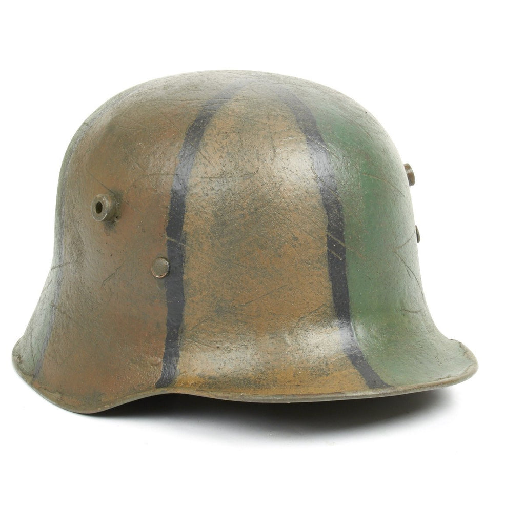 Original German WWI M18 Refurbished 1st Foot Guards Regiment 8th Kompanie Camouflage Helmet - Stamped TJ68 Original Items