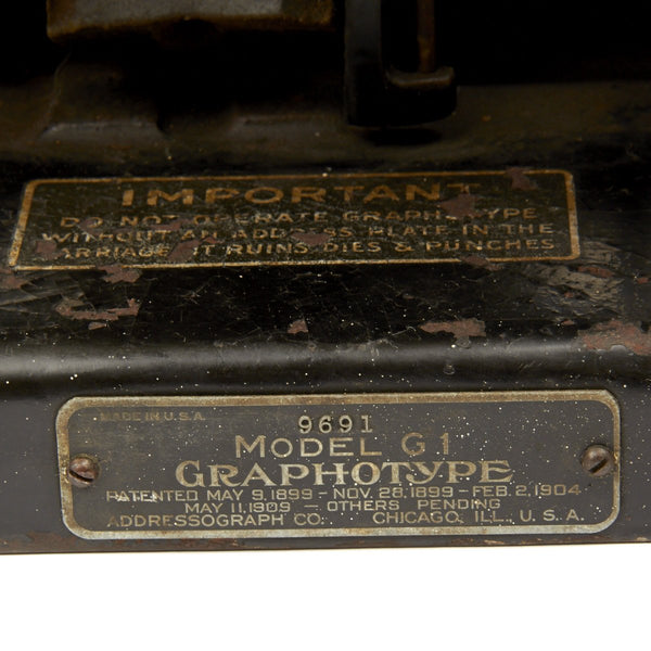 Original U.S. WWI WWII Graphotype Model G1 Dog Tag Machine - Fully  Functional – International Military Antiques