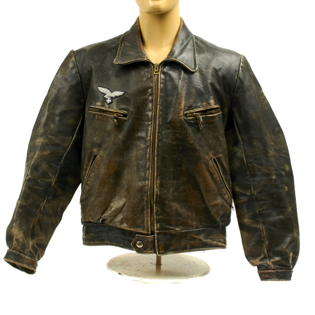 Original German WWII Luftwaffe Officer Leather Flight Jacket with Bullion Eagle Original Items
