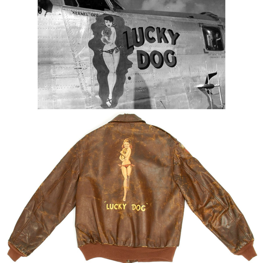 Original U.S. WWII B-24 Liberator 11th BG Lucky Dog Named A-2 Flight Jacket Original Items