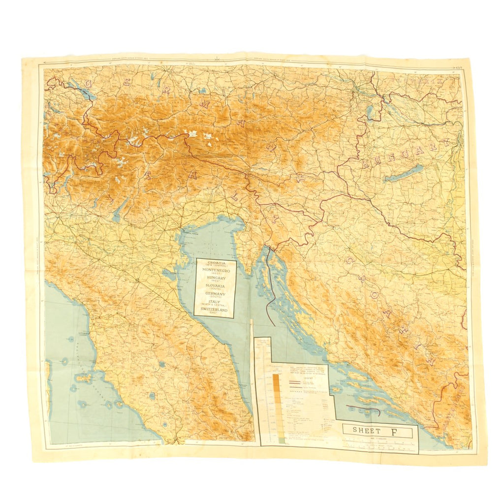 Original U.S. WWII Two-Sided Color Silk Escape Map of Western and Southern Europe 43/C 43/F Original Items