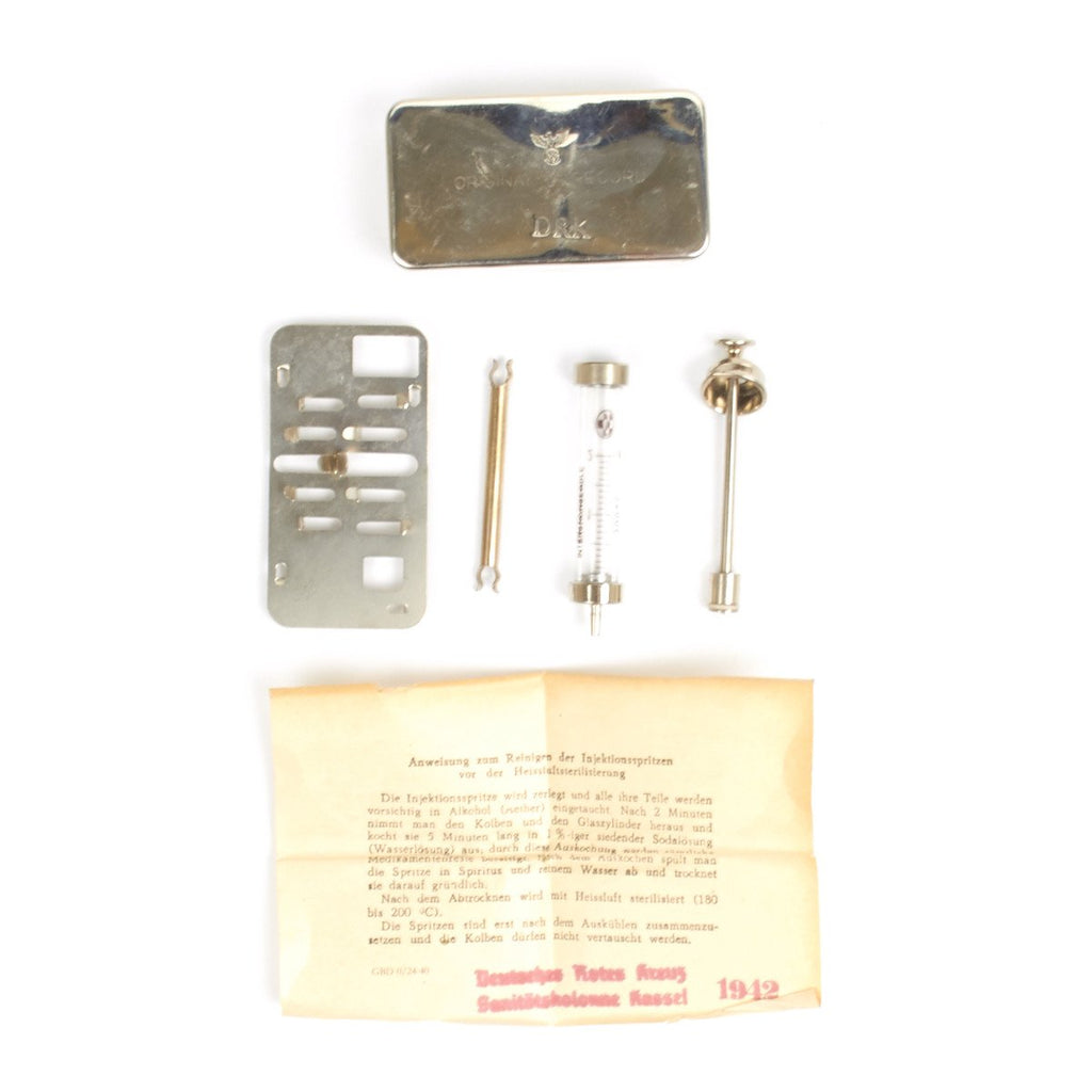 Original German WWII Medical Syringe Set with Instructions - Marked DRK, Dated 1943 Original Items