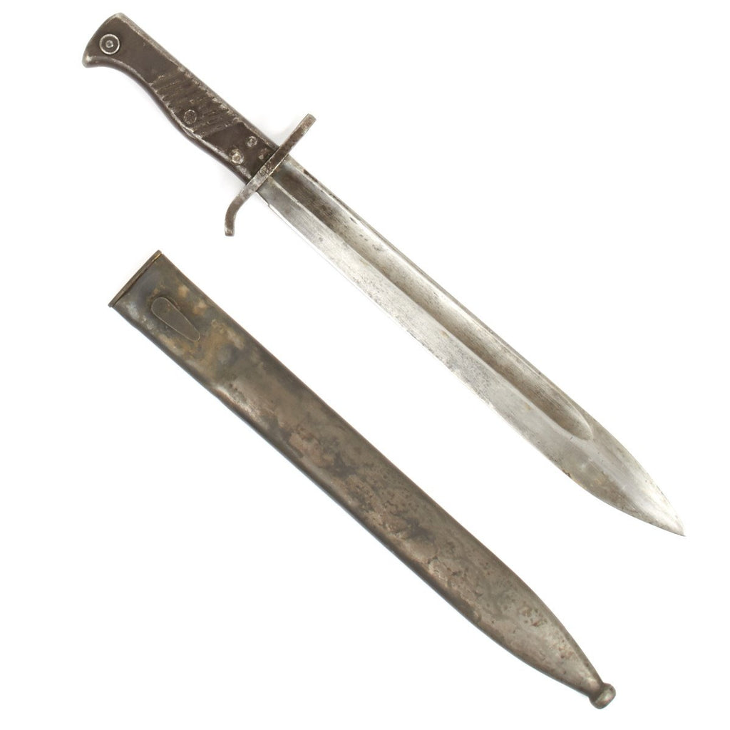 Original German WWI Ersatz 98/05 Modified Butcher Bayonet with Steel Scabbard Original Items