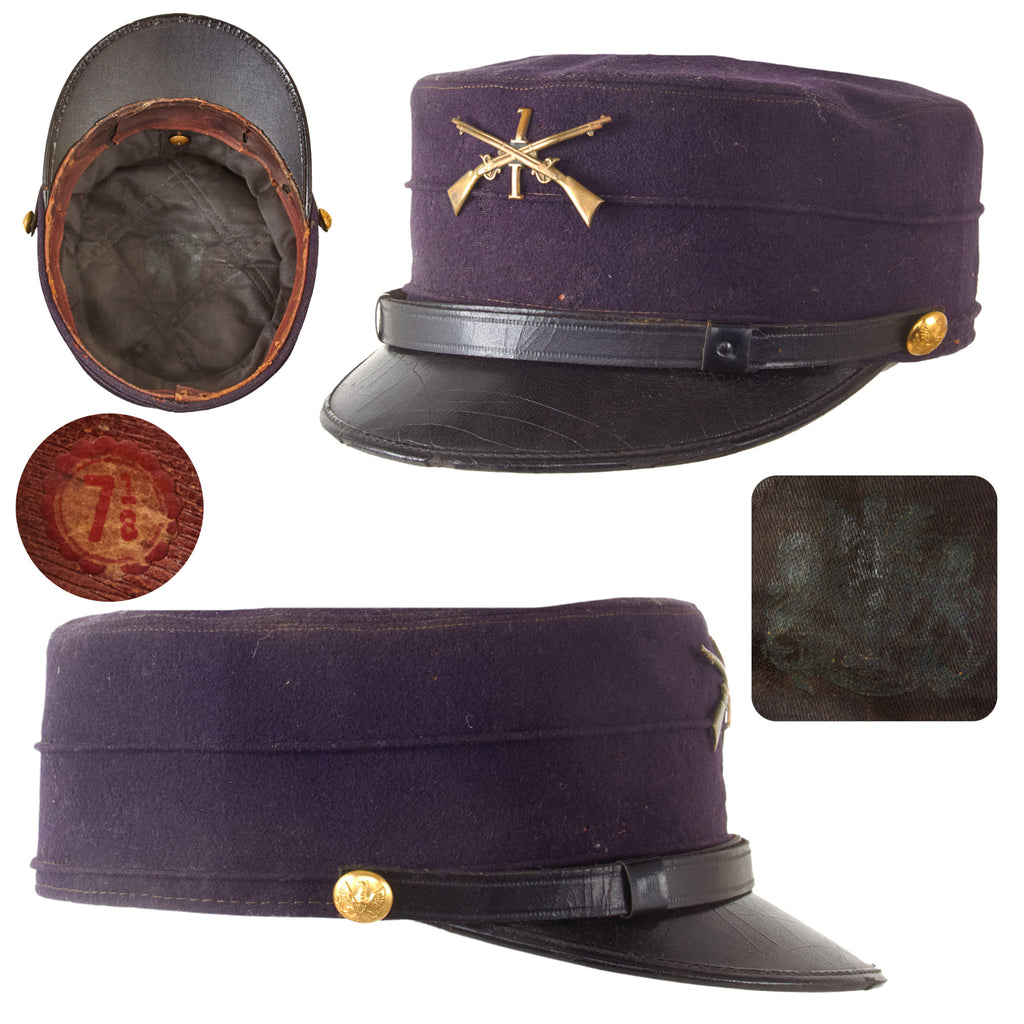 Original U.S. Spanish American War Army 1st Infantry Regiment M1895 Forage Cap - Size 6 ⅞