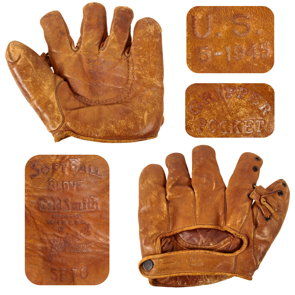 Original U.S. WWII U.S.-Marked Softball Catcher’s Glove Mitt by Goldsmith - Dated 1945 Original Items
