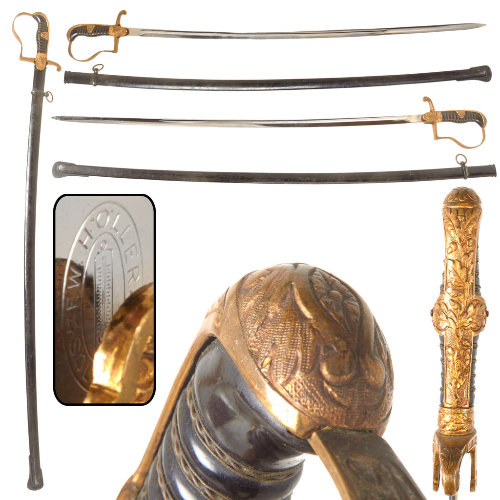 Original German WWII Heer Army Officer Dove Head Sword by F. W. Höller of Solingen with Steel Scabbard