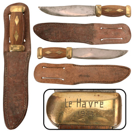 Original U.S. WWII Theater Made Fighting Knife with “Le Havre 1944” Engraved Guard & Sheath