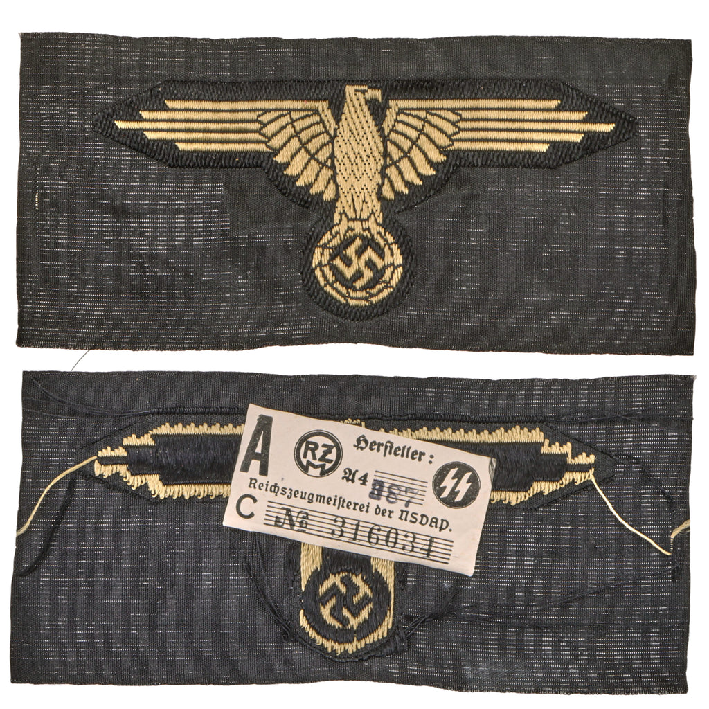 Original German WWII Waffen-SS Tropical Machine-Woven Sleeve Eagle with RZM/SS Manufacturer Tag - A4/387