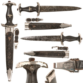 Original German WWII Model 1933 SS Honor Dagger with Scabbard and Assmann RZM M5/8 Hanger, Relic Condition