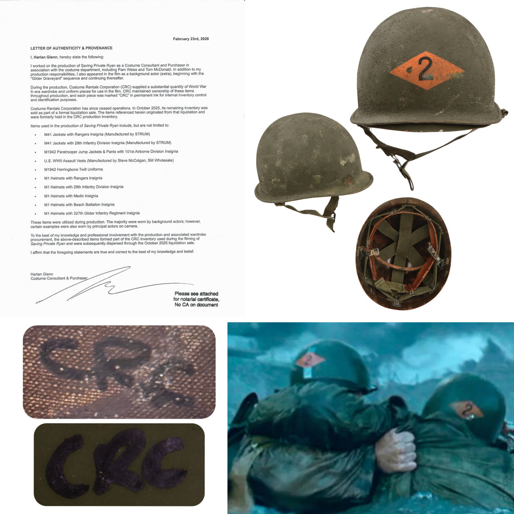 Original U.S. M1 Helmet Used in Saving Private Ryan – 2nd Ranger Battalion – With Copy of Notarized Letter of Authenticity
