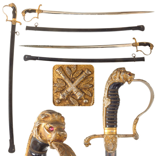 Original Imperial German WWI Artillery Officer’s Lion Head Sword with Ruby Eyes & Scabbard by Weyersberg Kirschbaum & Cie