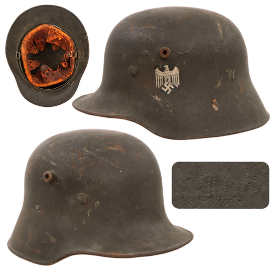 Original German WWII M18 Transitional Heer Army Single Decal Helmet with Relic 58cm Liner - Stamped ET66