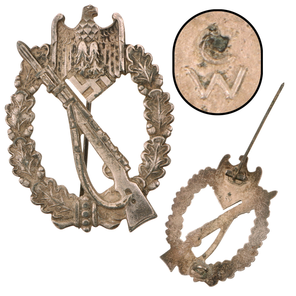 Original German WWII Heer Infantry Assault Badge in Silver by Carl Wild of Hamburg