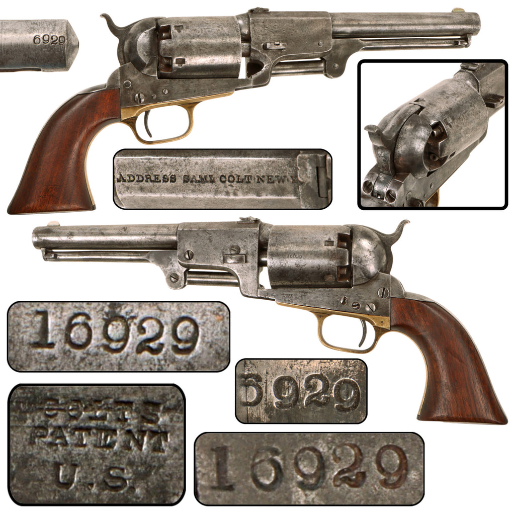 Original U.S. Civil War Era Colt 3rd Model Dragoon .44 Caliber Percussion Army Revolver with Four Screw Frame and Folding Rear Sight, Made in 1858, Matching Serial No. 16929 Original Items