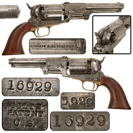 Original U.S. Civil War Era Colt 3rd Model Dragoon .44 Caliber Percussion Army Revolver with Four Screw Frame and Folding Rear Sight, Made in 1858, Matching Serial No. 16929