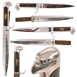 Original Italian WWII M.V.S.N. Fascist Militia Blackshirts Nickel-Plated Dagger with Belt Scabbard