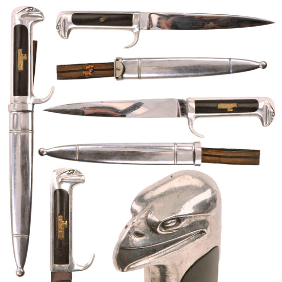 Original Italian WWII M.V.S.N. Fascist Militia Blackshirts Nickel-Plated Dagger with Belt Scabbard Original Items