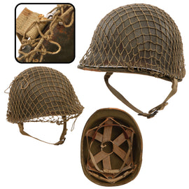 Original U.S. WWII Early McCord Fixed-Bale Front-Seam M1 Helmet with Rare Hawley Paper Liner and Original Helmet Net