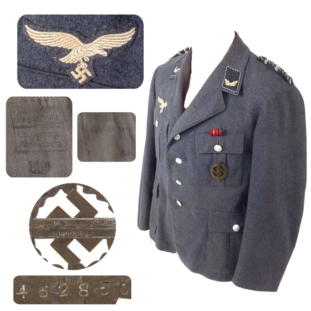 Original German WWII Luftwaffe Medium Grade Special Official Fliegerbluse Uniform Tunic with Ribbon Bar and Sports Badge - Dated 1940 Original Items