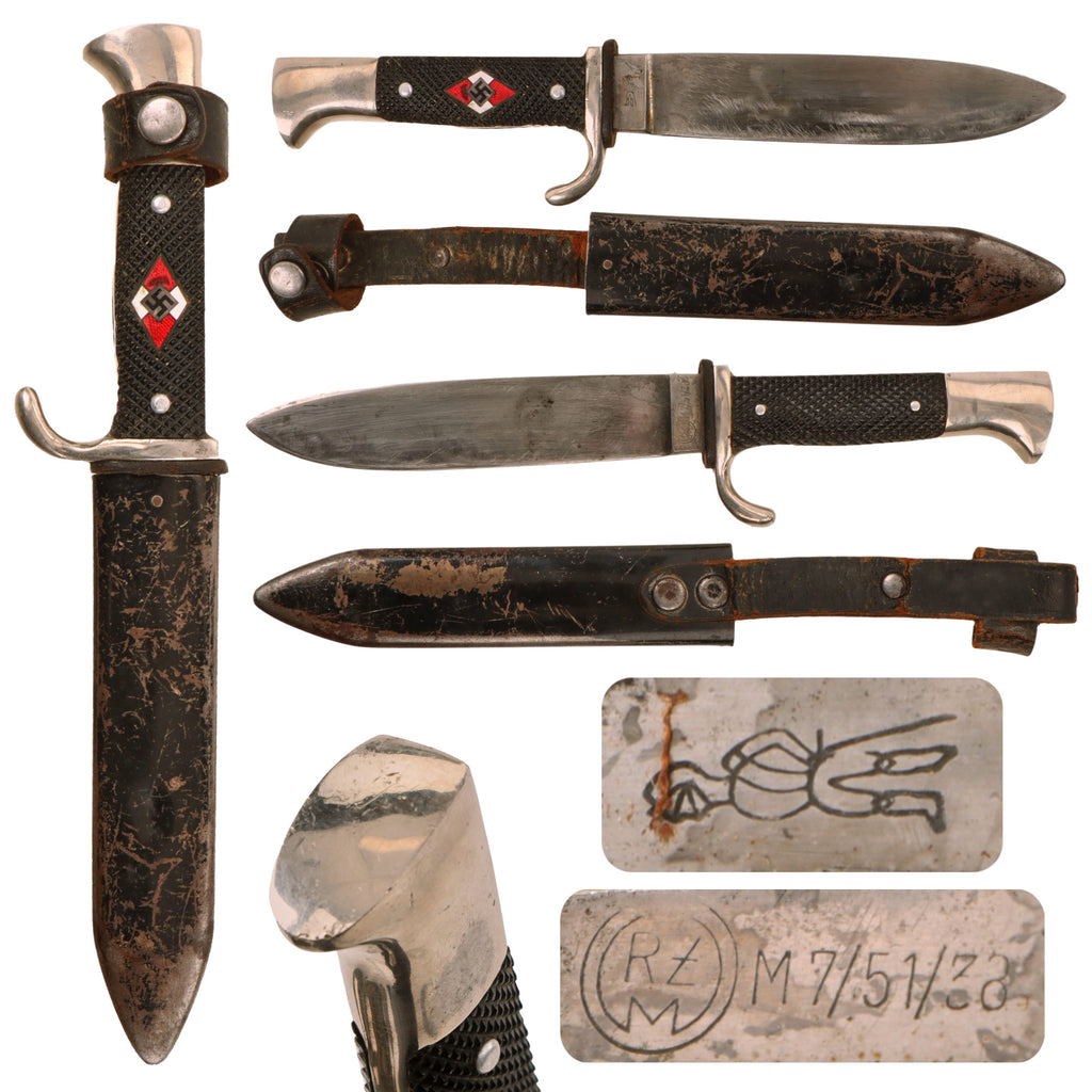 Original German WWII 1938 Dated Transitional HJ Knife by Anton Wingen Jr. with Scabbard - RZM M7/51/38 Original Items