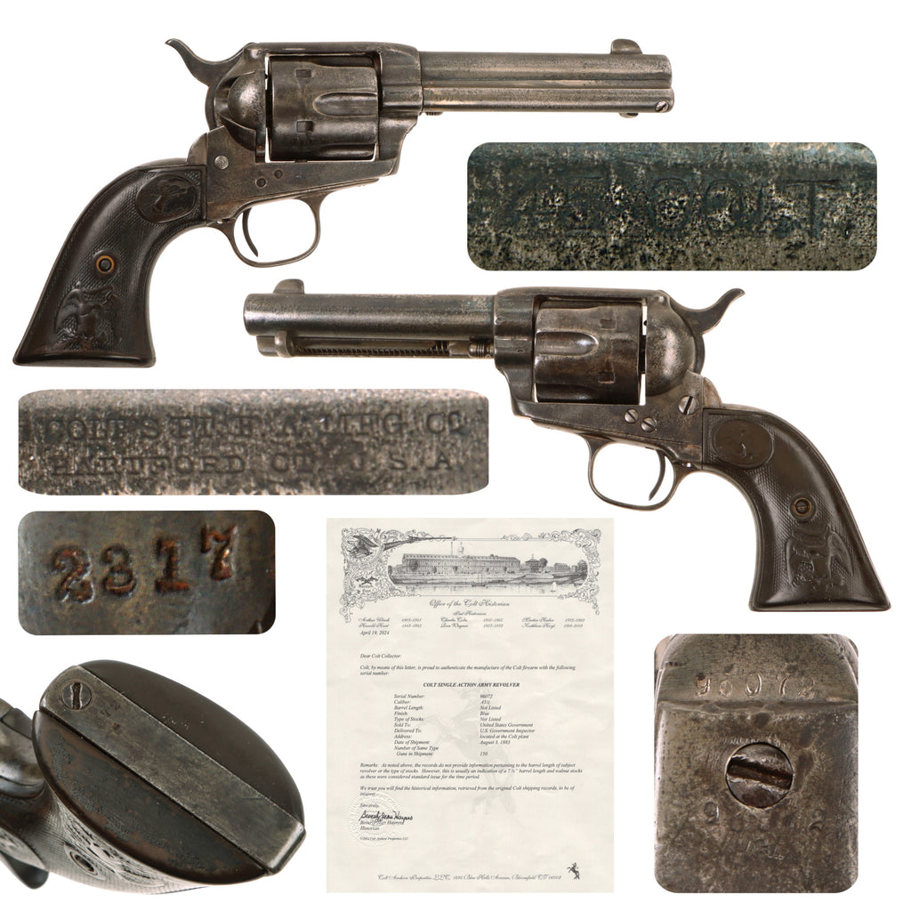 Original U.S. Colt .45cal Single Action Army Revolver Made in 1883 with 4 3/4" Barrel and Factory Letter - Serial 96072