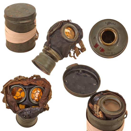 Original Imperial German WWI M1917 Ledermaske Gas Mask in Gummimaske Canister with Replica Carrying Strap Original Items