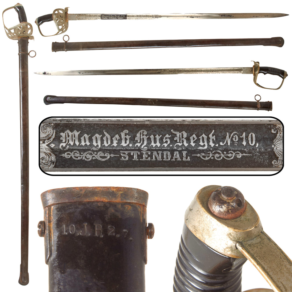 Original Imperial German WWI 10th (Magdeburg) Hussars M1889 Presentation Sword & Scabbard with Triple-Etched Blade